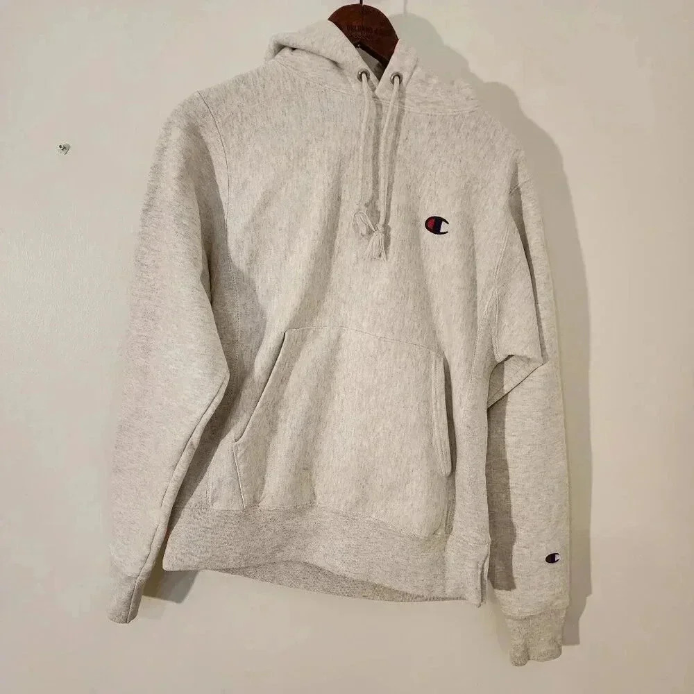 VTG Champion Reverse Weave Heather Gray Hooded Pullover Sweater - Size XS